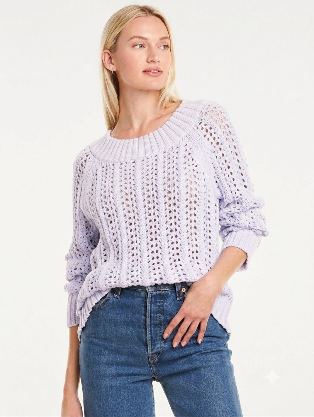 J. Crew Wide Neck Beach Sweater Long Sleeve Womens Size Small Pointelle
